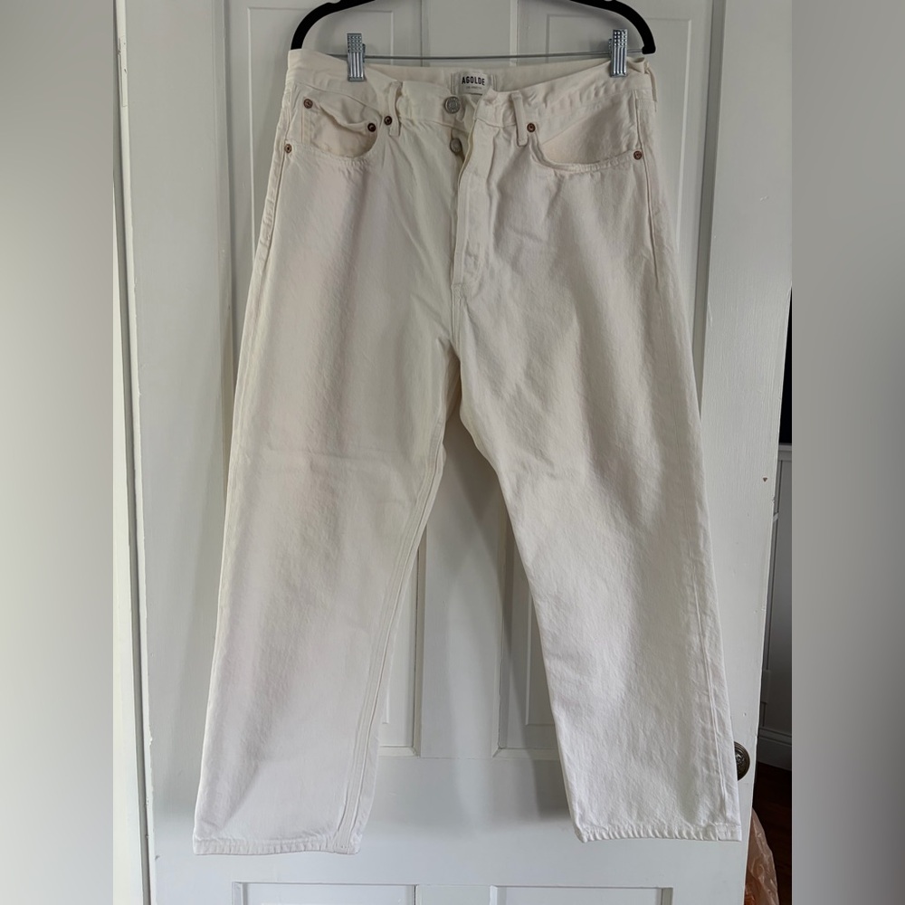 Agolde Off-White 90’s Crop Straight-Leg Jeans 32